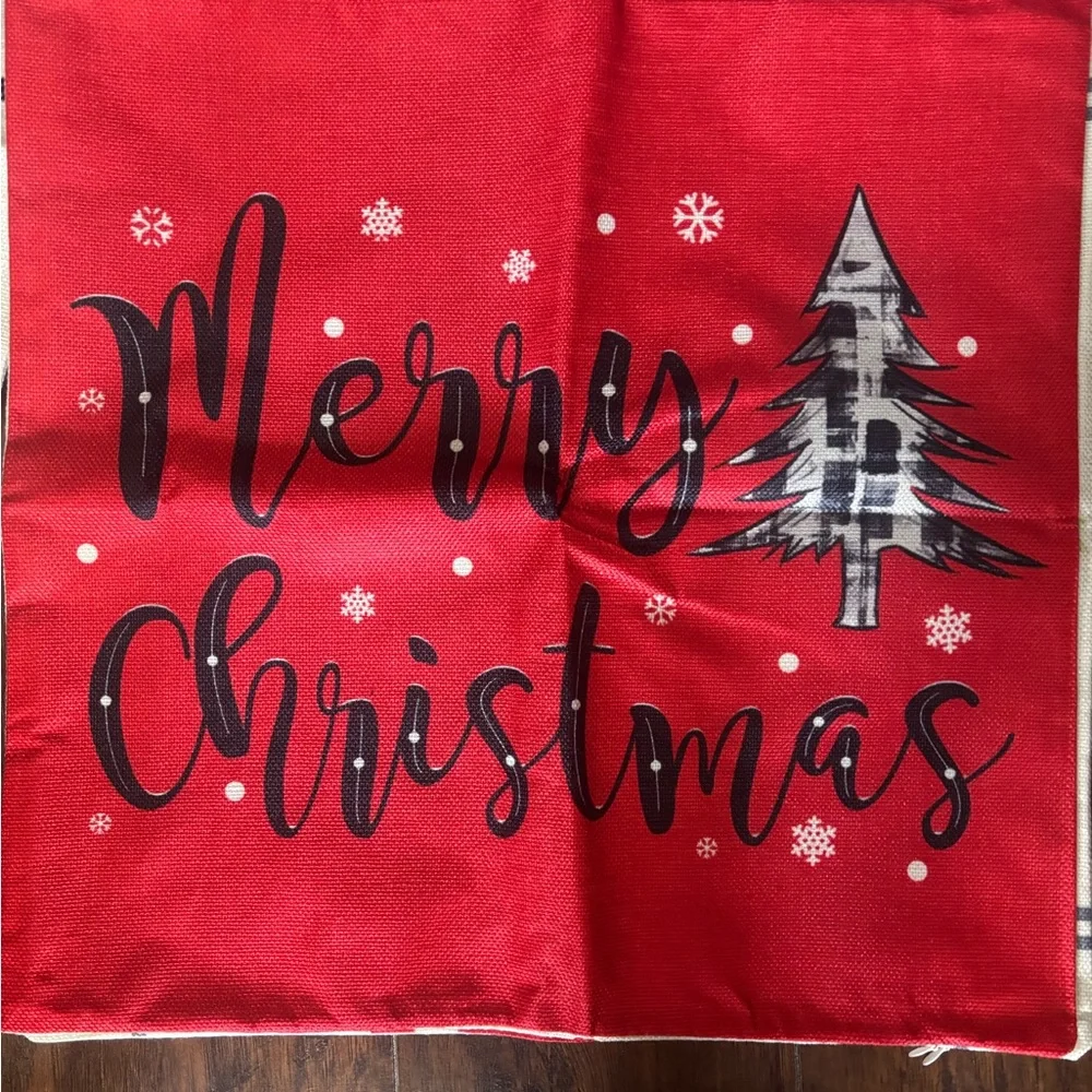 Festive Red Truck Christmas Throw Pillow Cover - Merry Christmas